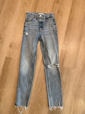 Zara Light Blue High-Rise Distressed Jeans